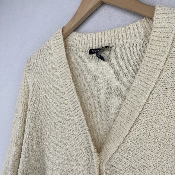 EILEEN FISHER Sweater S Organic Cotton Boucle Boxy Cardigan Button Up Off White - Picture 2 of 12